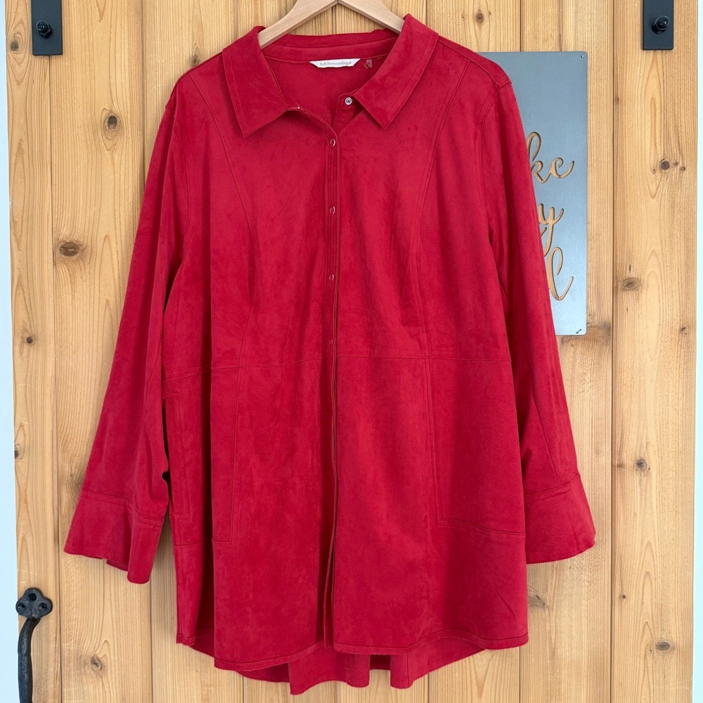 Soft Surroundings 3/4 Sleeve Faux Suede Button Up Tunic Top Jacket Size 2X